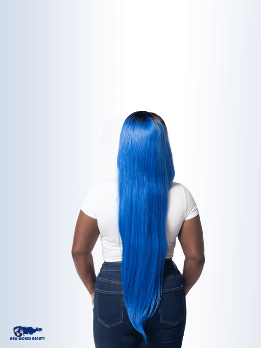 Perruque Brésilienne Frontale Bleu Électrique & Racine Noir Naturel