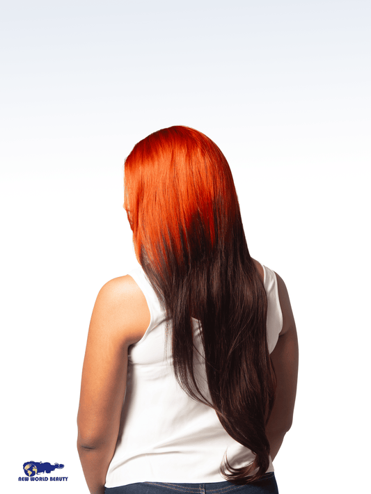 Perruque Brésilienne Frontale Orange Cuivré & Racine Noir Naturel