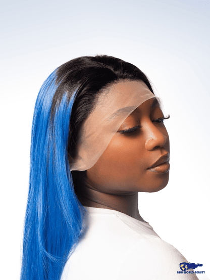 Perruque Brésilienne Lace Frontale Bleue & Racines Noires Naturelles