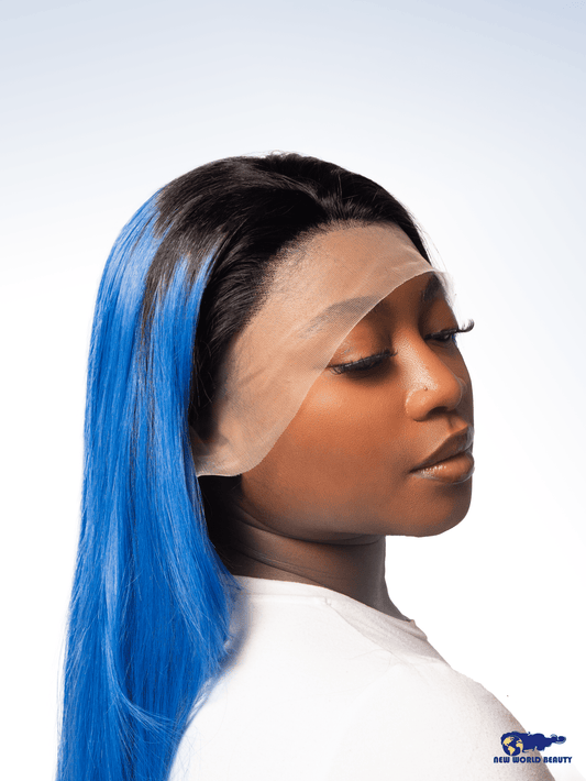 Perruque Brésilienne Lace Frontale Bleue & Racines Noires Naturelles