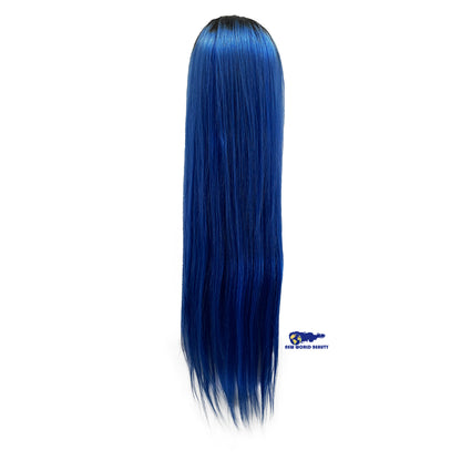 Perruque Brésilienne Lace Frontale Bleue & Racines Noires Naturelles