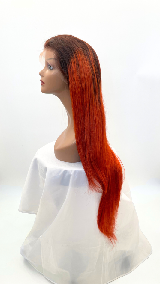 Perruque Brésilienne Lace Frontale Ombre Brun Foncé & Orange Cuivré Vif