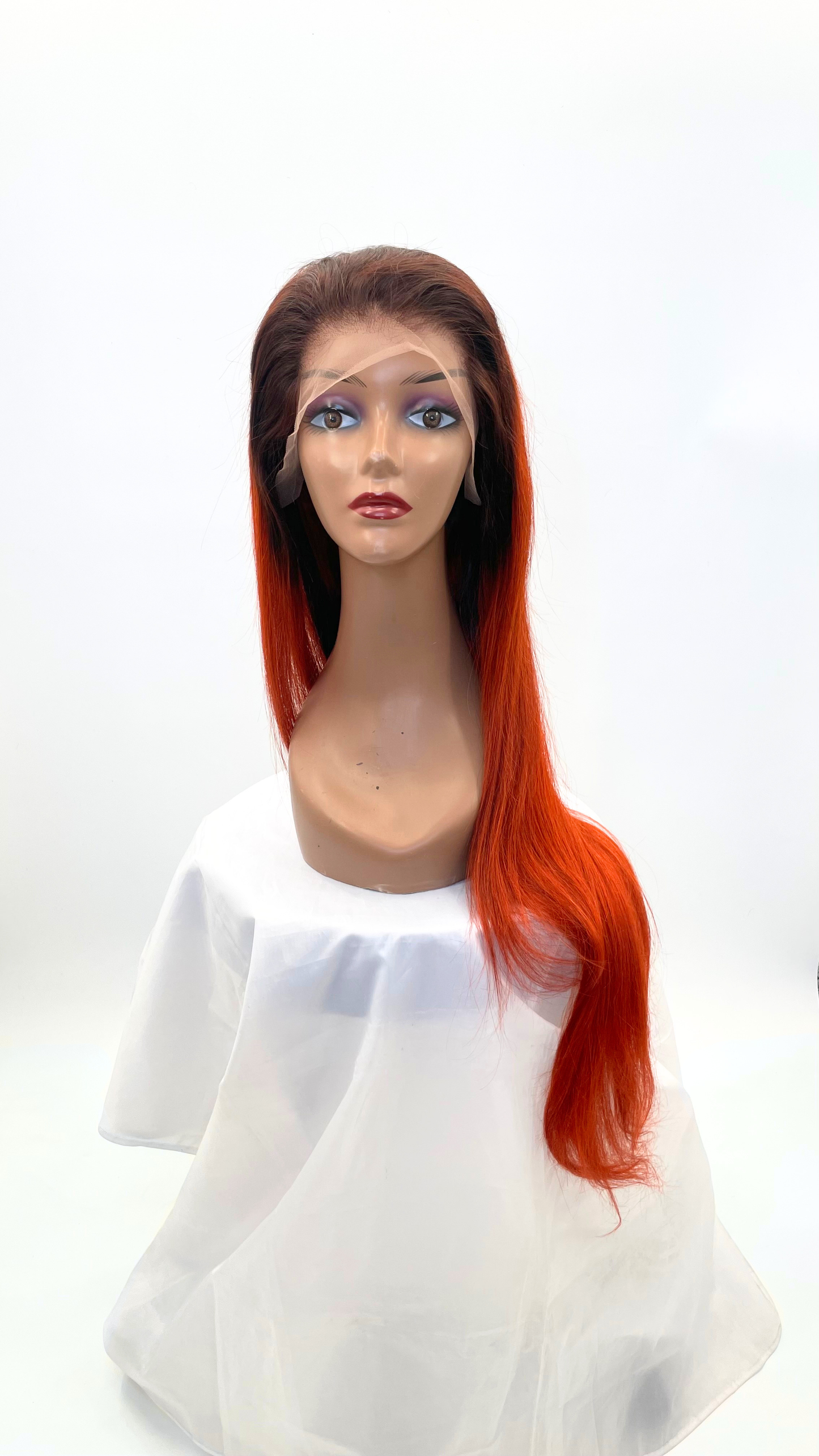 Perruque Brésilienne Lace Frontale Ombre Brun Foncé & Orange Cuivré Vif