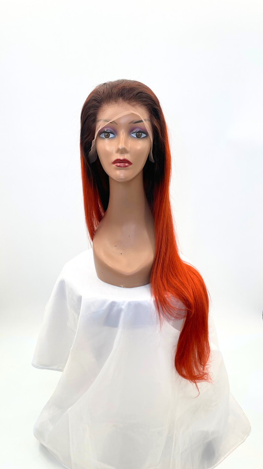 Perruque Brésilienne Lace Frontale Ombre Brun Foncé & Orange Cuivré Vif