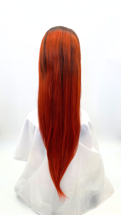Perruque Brésilienne Lace Frontale Ombre Brun Foncé & Orange Cuivré Vif